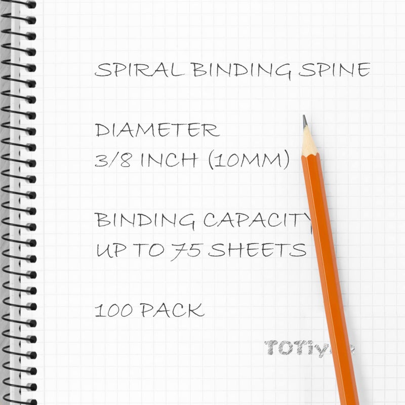 TOTiyea 100 Pack Plastic Spiral Binding Coils,10mm(3/8"") Binding Spirals,75 Sheet Capacity,4:1 Pitch, Black - Image 3